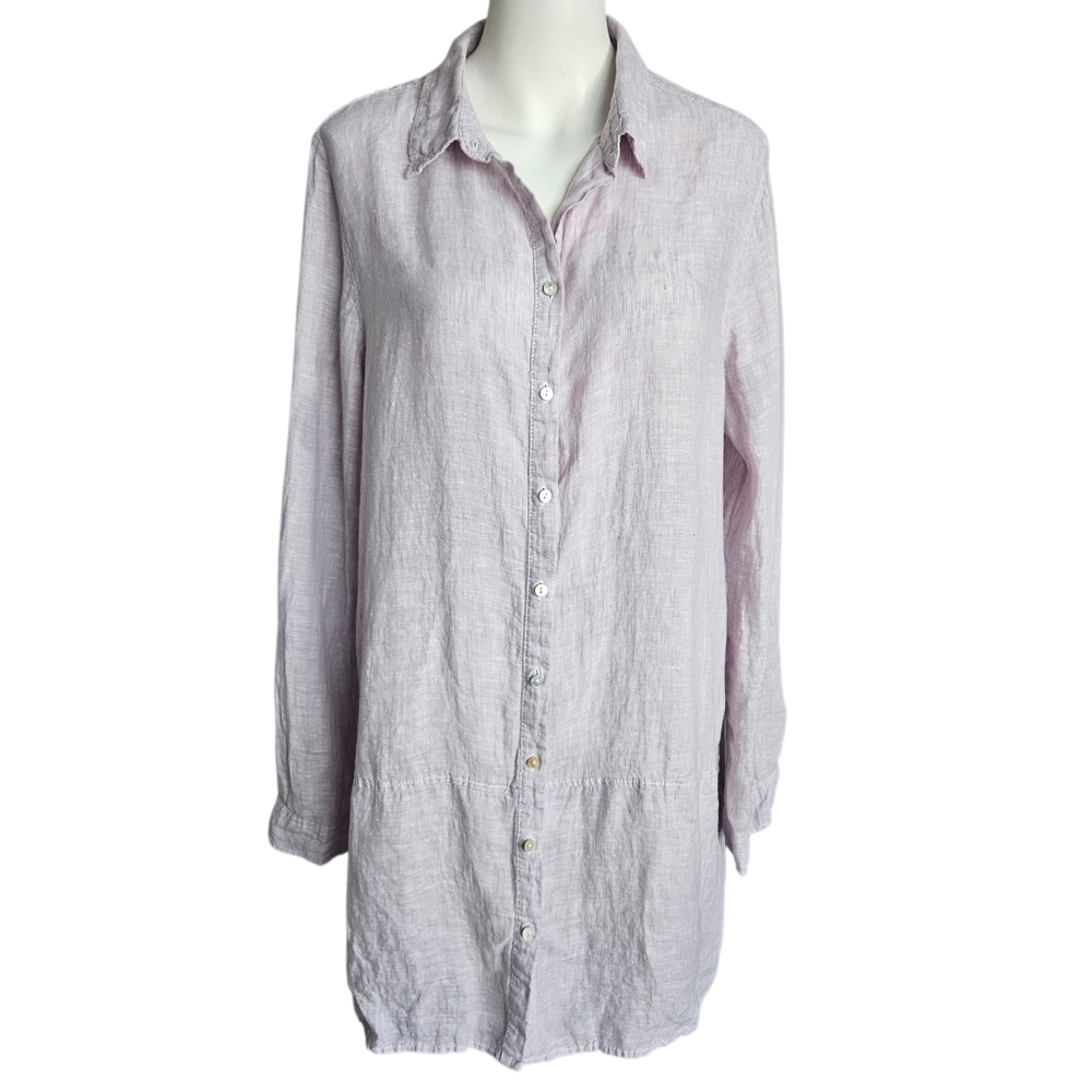 Tahari‎ Essentials 100% Linen Lagenlook Lavender Button-Down Shirt Large Career